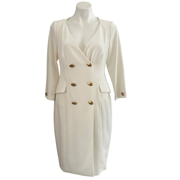 Donna Karan New York NWT $189 Cady Crepe V-Neck Jacket Dress, Ivory Women's 8 - Picture 2 of 11